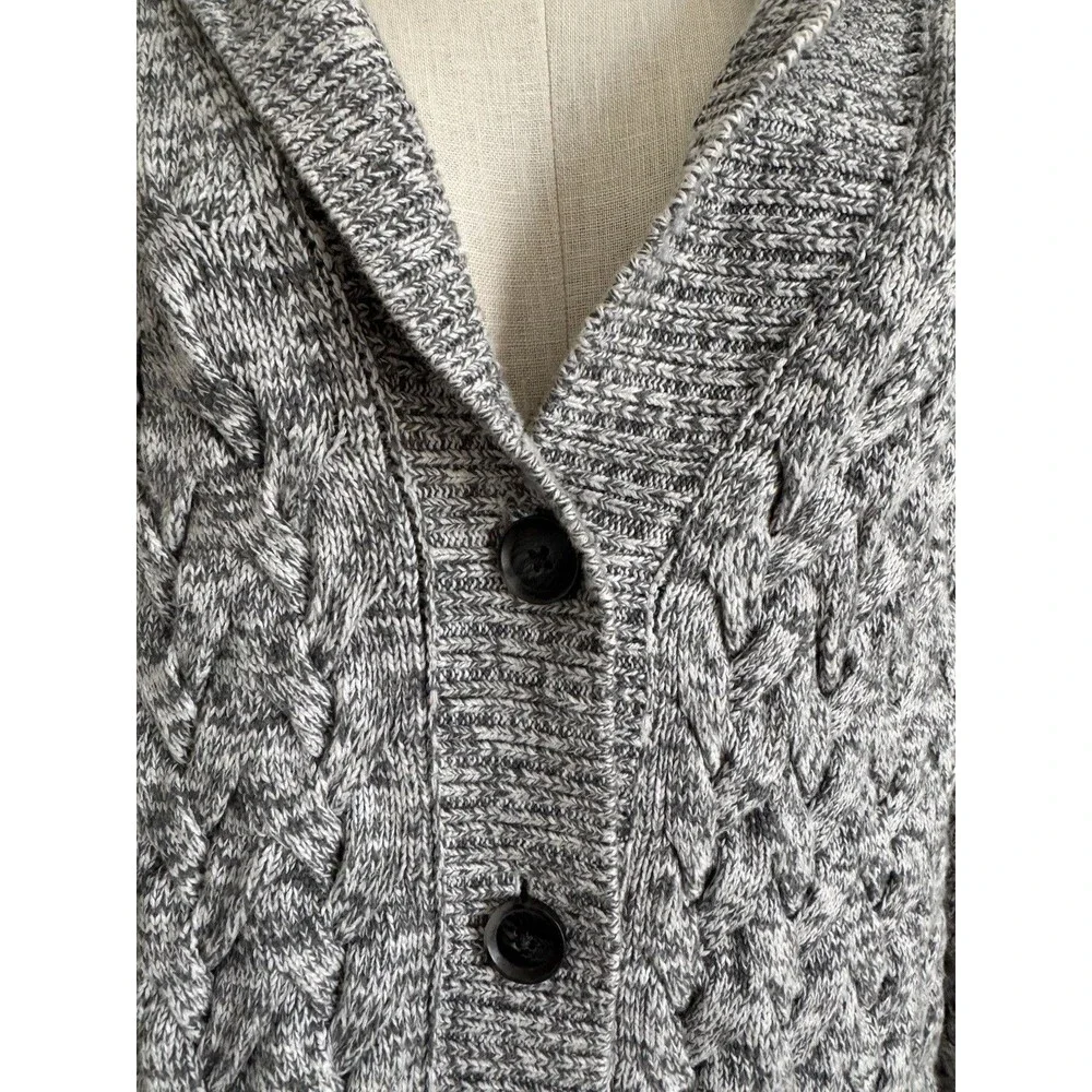 Lands' End Drifter Thick Heavy Cable-Knit Shawl Collar Cardigan Sweater XL/P 18 - Picture 3 of 8